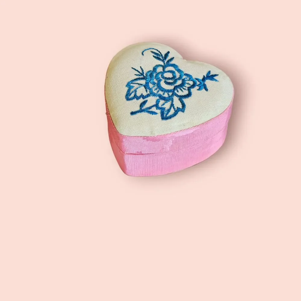 Vintage Heart-Shaped Fabric Trinket/Jewelry Box